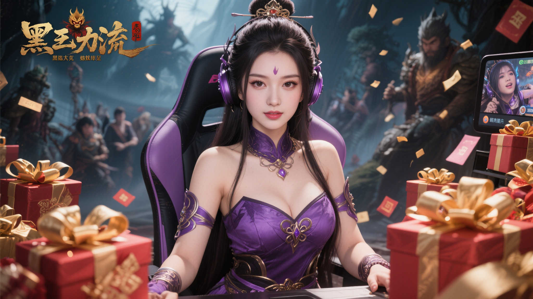 美女主播紫蛛儿喜获大量《黑神话:悟空》礼物,乐不可支 美女主播紫蛛儿喜获大量《黑神话:悟空》礼物,乐不可支